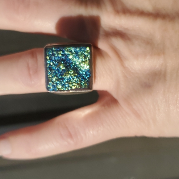 New Men's Titanium Blue Druzy 925 Silver Ring. - Picture 3 of 16